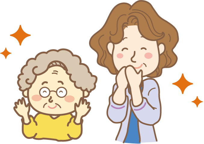 喜んでいるシニア女性2人